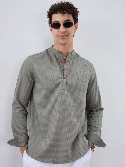 Fossil Grey Wavey Textured Kurta
