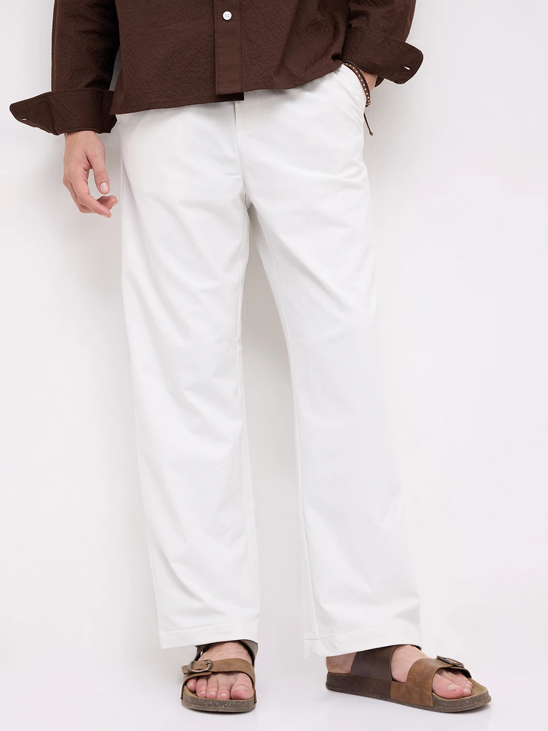 Frost White Diagonal Textured Knitted Straight Fit Trousers