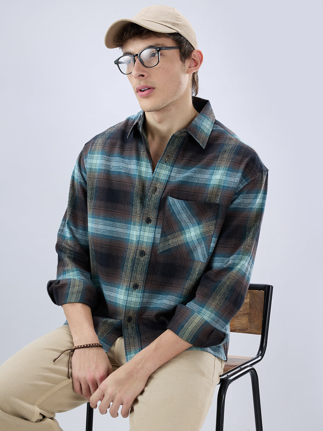 Multicolor Plaid Checked Boxy Fit Crop Flannel Shirt