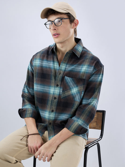 Multicolor Plaid Checked Boxy Fit Crop Flannel Shirt