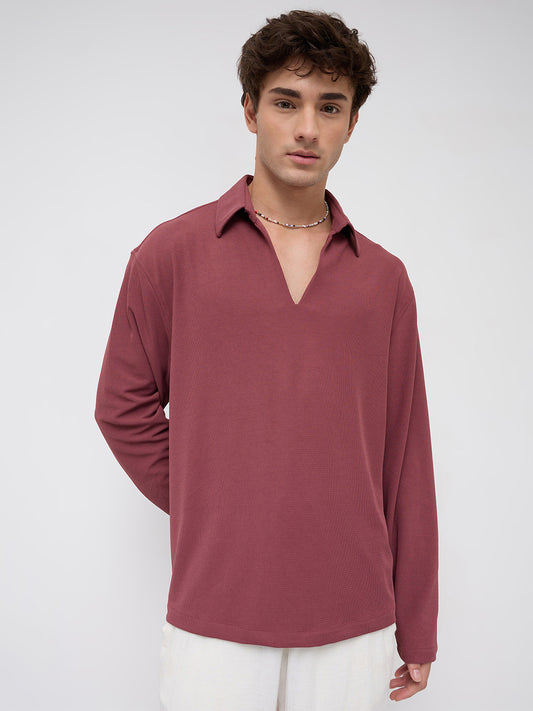 Classic Rouge Pink Oversized Knitted Polo Shirt
