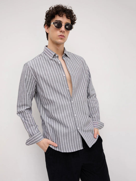 Monochrome Pinstripe Button-Down Collar Oxford Shirt