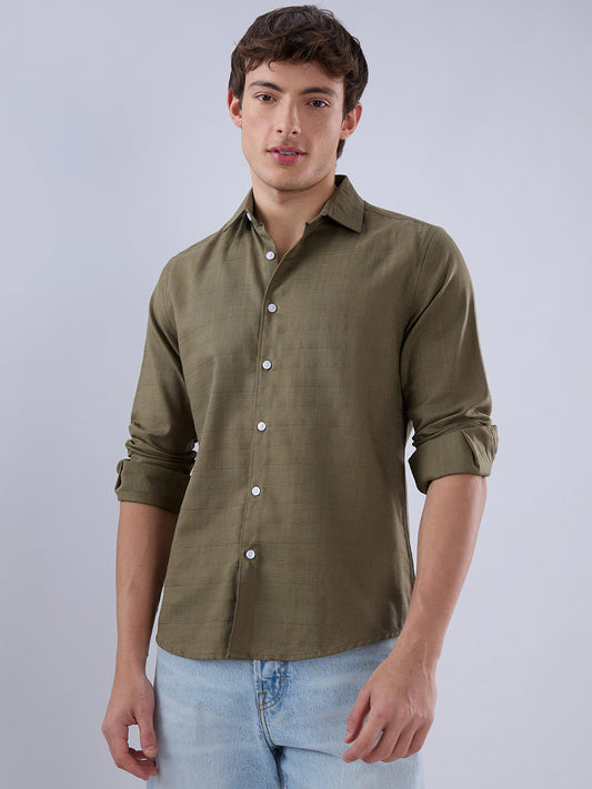 Asparagus Green Textured Weave Shirt