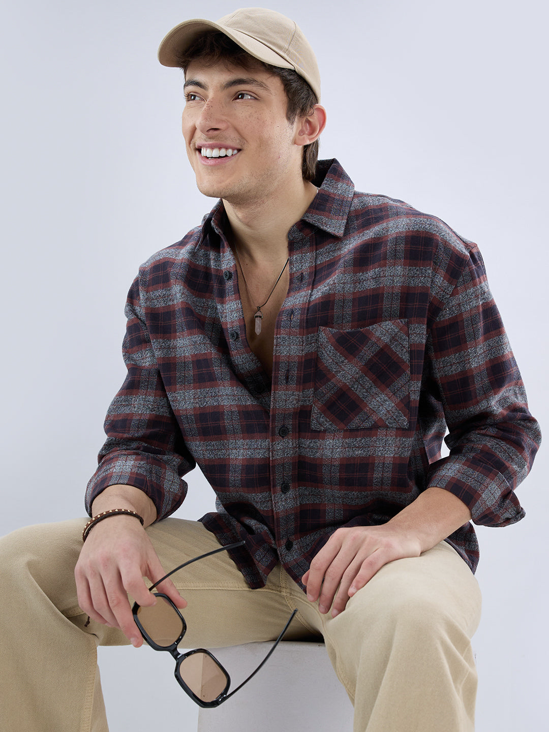 Brown & Black Boxy Fit Crop Flannel