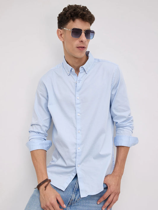 Bluemist Button-Down Collar Satin Shirt