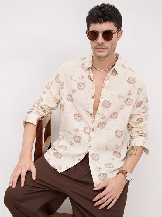 Intricate Soft Beige & Brown Botanical Bloom Shirt