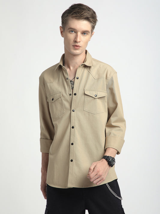 Warm Tan Double Flap Pocket Overshirt