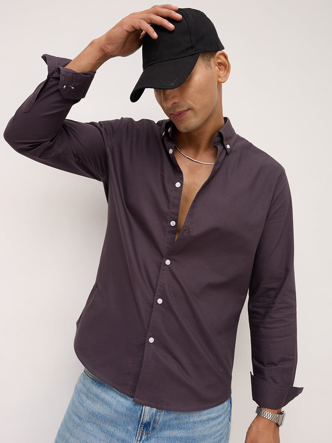 Elegant Pruple Button-Down Collar Oxford Shirt