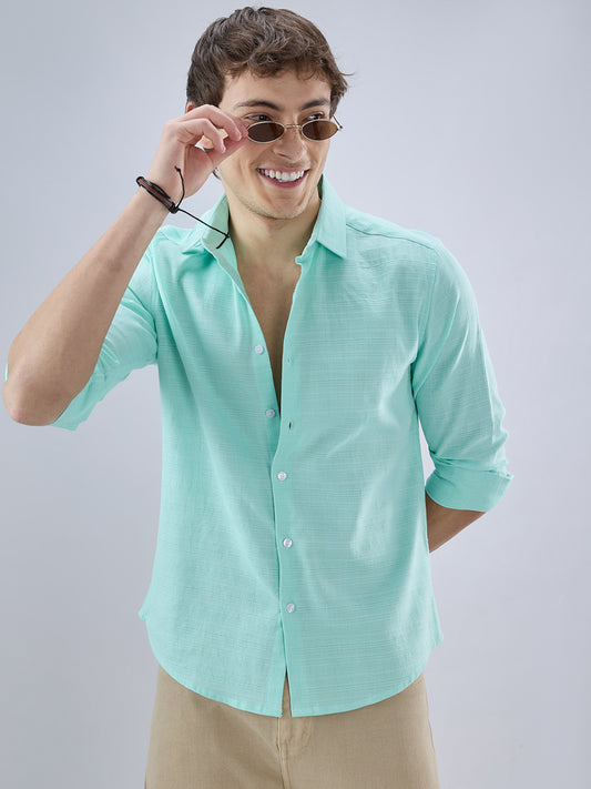 Iced Mint Green Fine Weave Textured Shirt