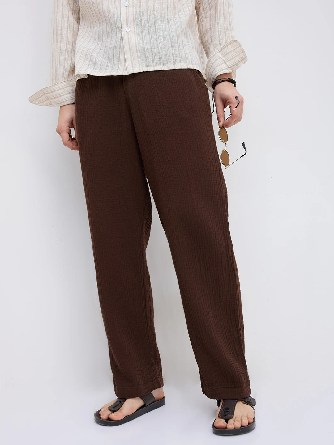 Cocoa Bean Brown Double Cloth Straight Fit Trousers