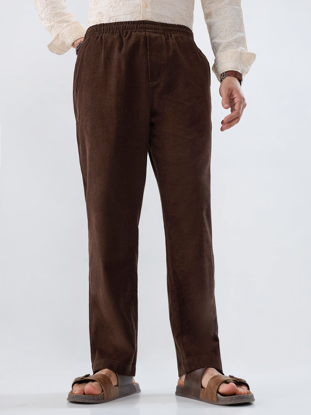 Dark Mocha Brown Corduroy Tapered Trousers