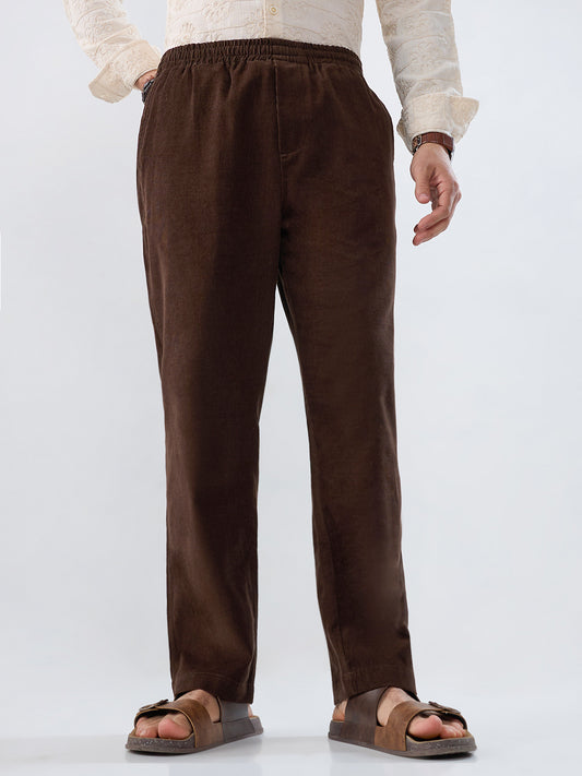 Dark Mocha Brown Corduroy Tapered Trousers