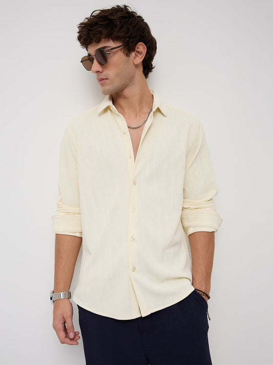 Cream Matrix Weave Knitted Shirt