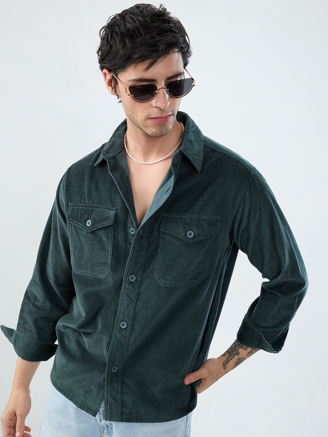 Sacremento Green Corduroy Double Pocket Shirt