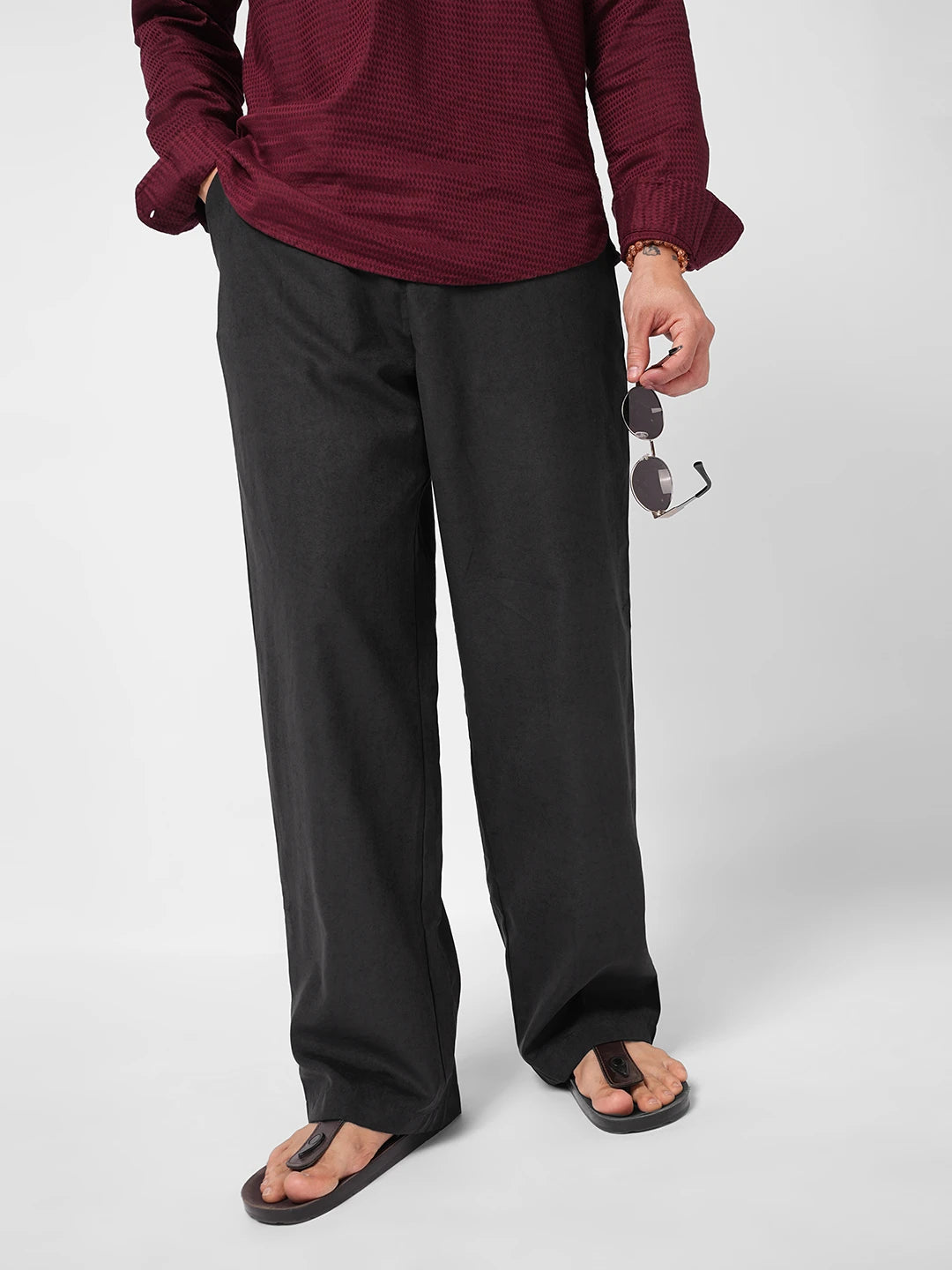 Timeless Charcoal Black Suede Straight Fit Trousers