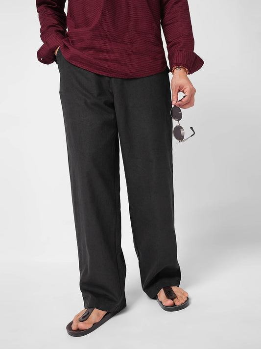 Timeless Charcoal Black Suede Straight Fit Trousers