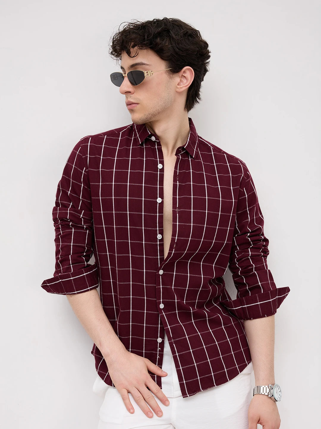 Refined Maroon Box Checks Shirt