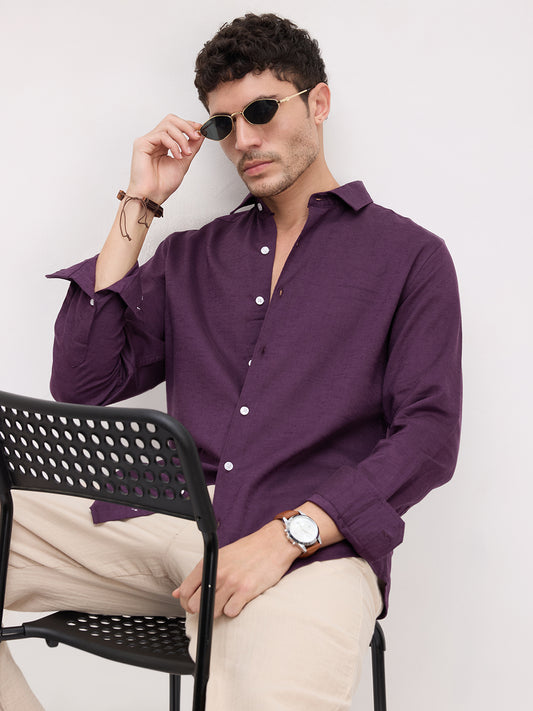 Royal Deep Purple Linen Blend Shirt