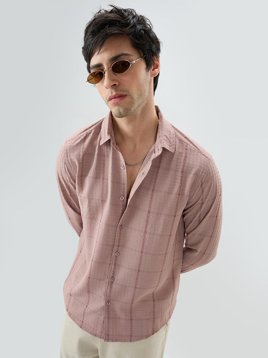Vintage Peach Micro Checks Textured Shirt