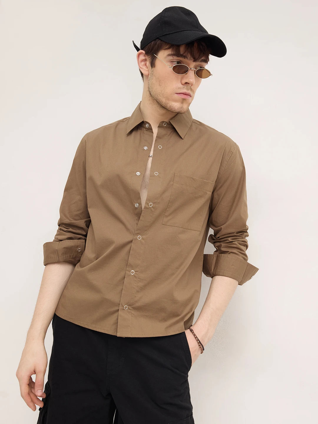 Luxe Deep Khaki Straight Hem Oversized Shirt