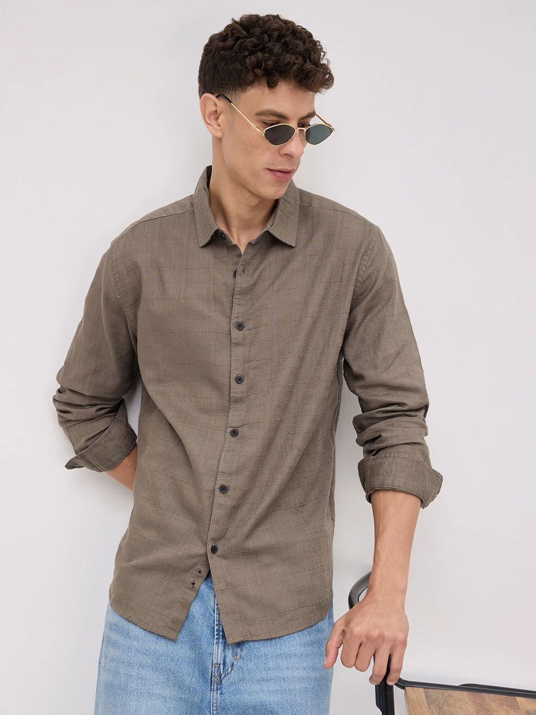 Bronze Olive Jacquard Weave Shirt