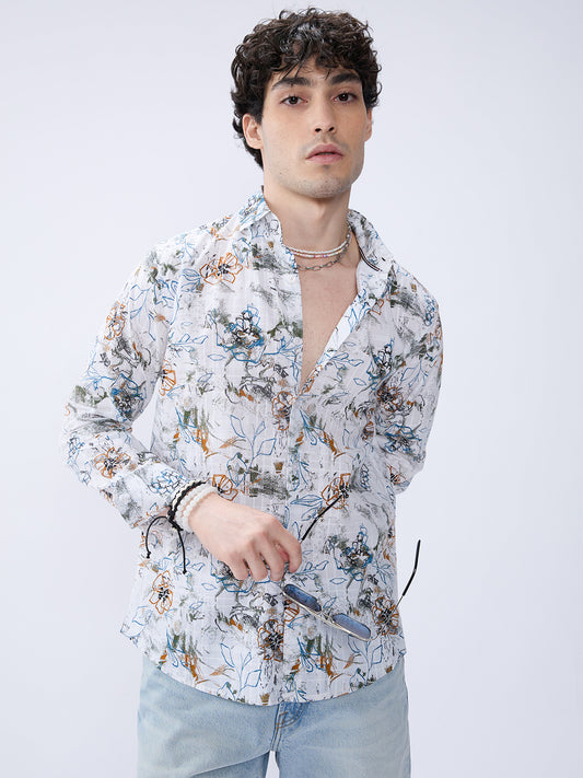 Floral Rush White Checks Canvas Luxe Shirt