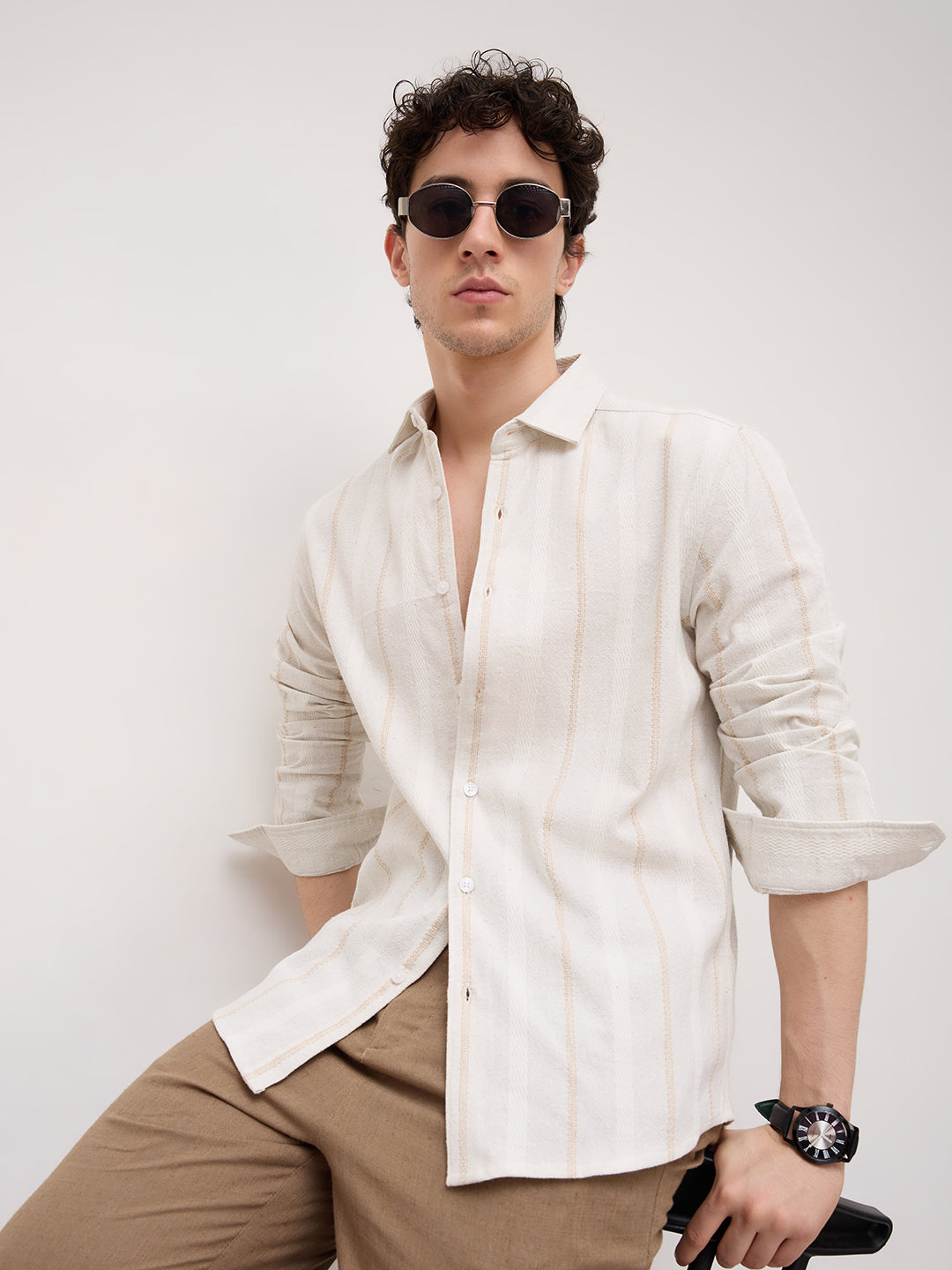 Refined Off-White Vertical Cable Weave Shirt