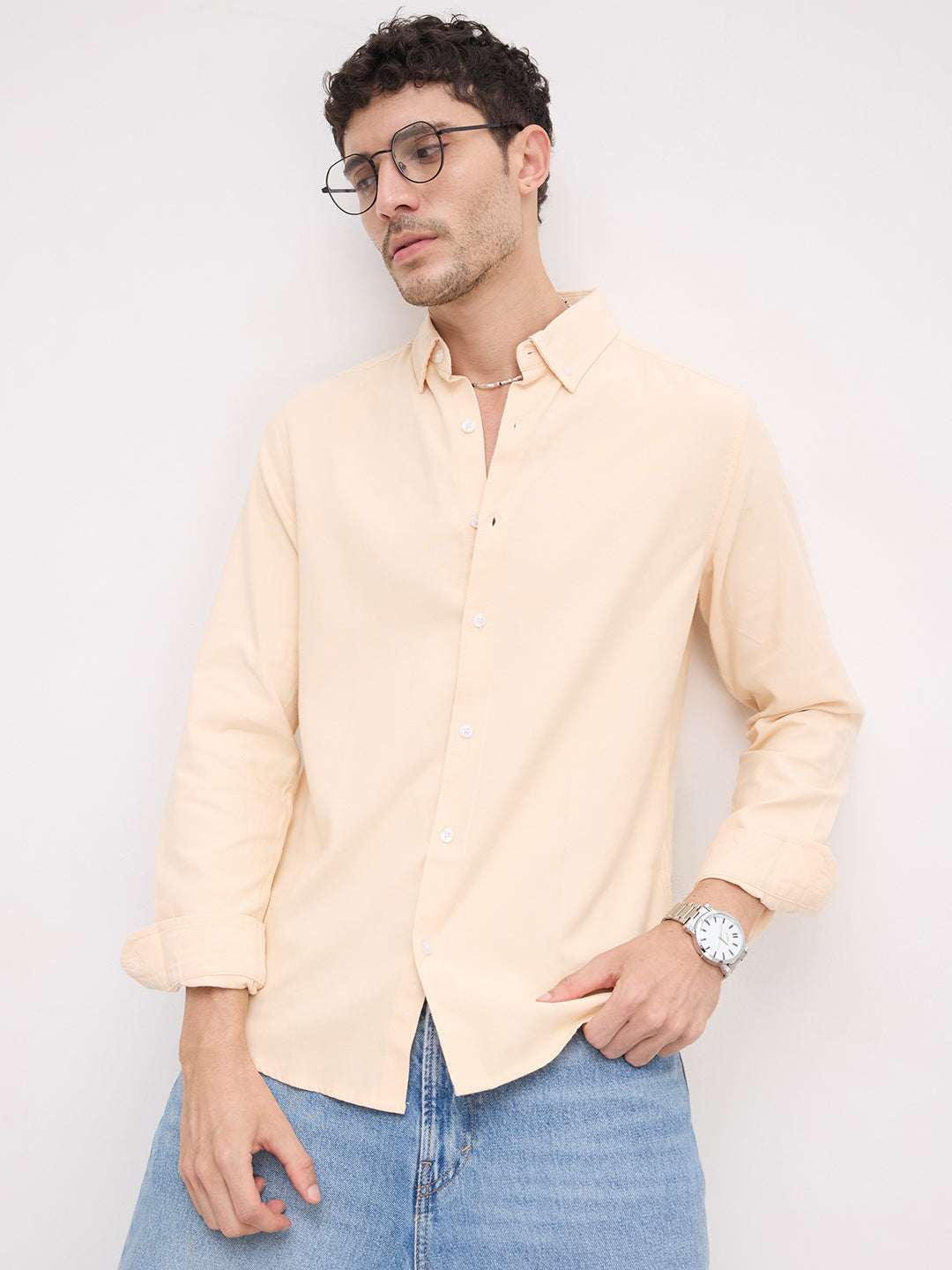 Solid Peach Smooth Finish Oxford Shirt
