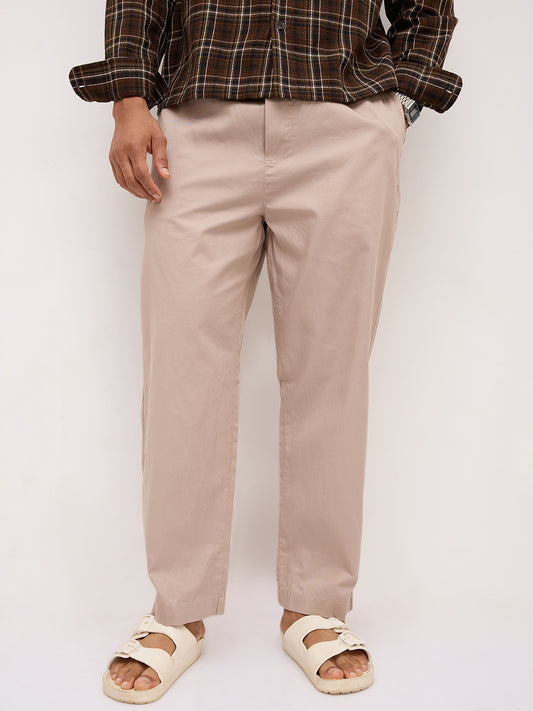 Solid Sand Beige Tapered Trousers