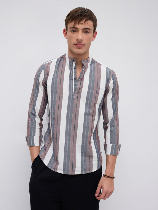 Refined White & Grey Broad Striped Kurta