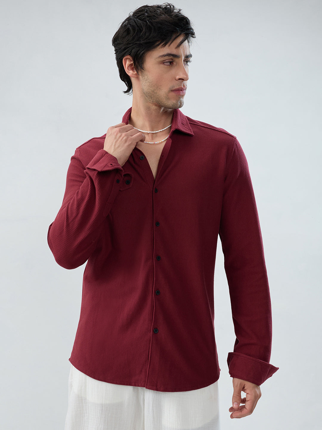 Classic Maroon Textured Knit Shirt