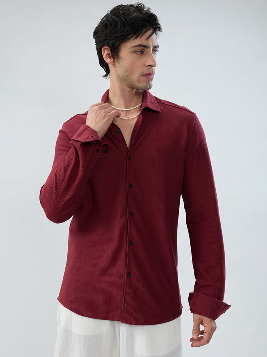 Classic Maroon Textured Knit Shirt