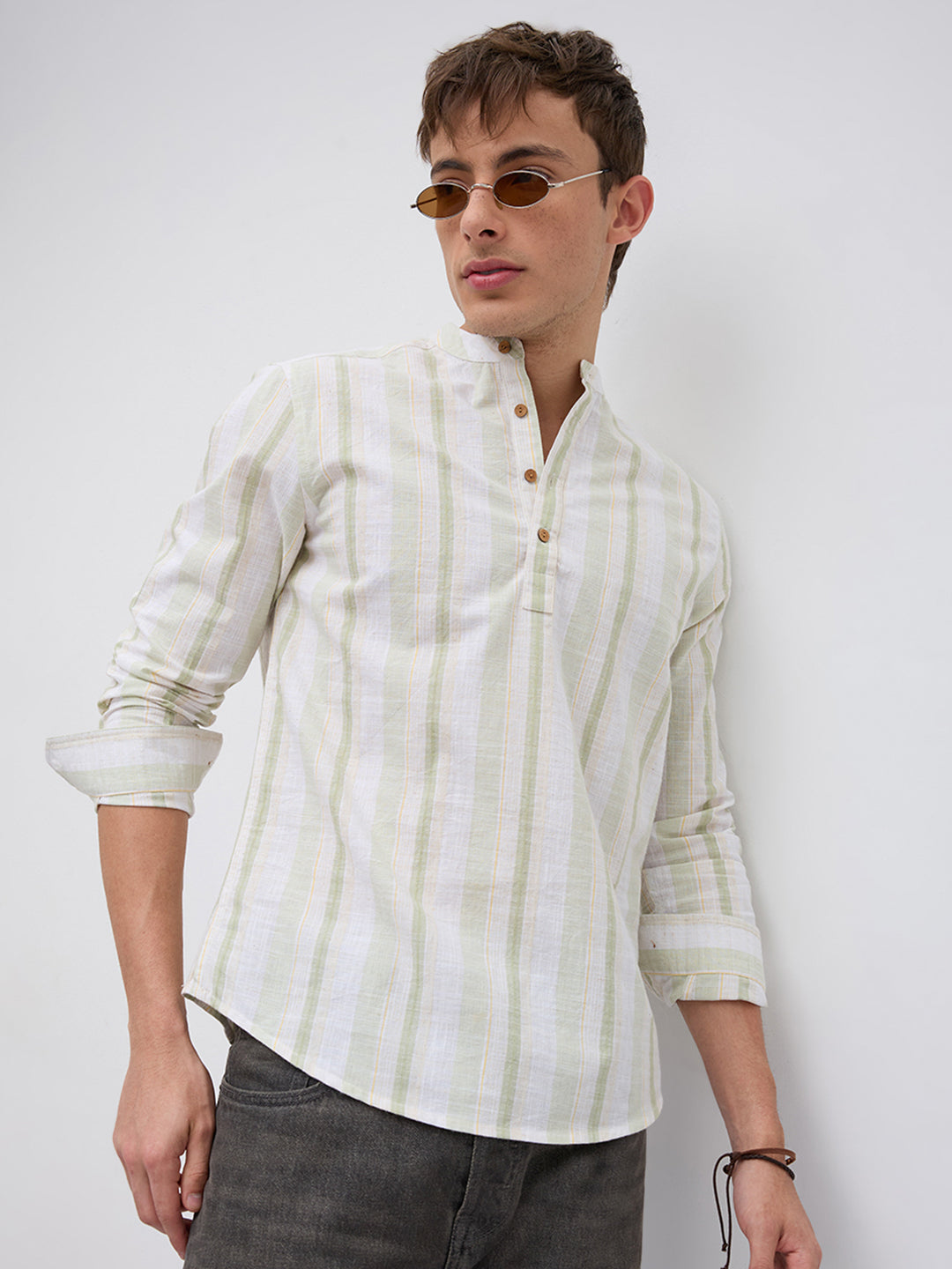 Greenline & White Vertical Stripe Kurta