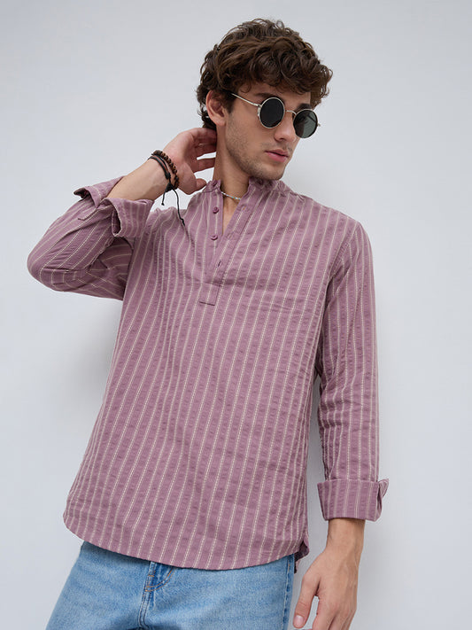 Luxe Raspberry Glace Motif Contrast Seersucker Embroidered Kurta