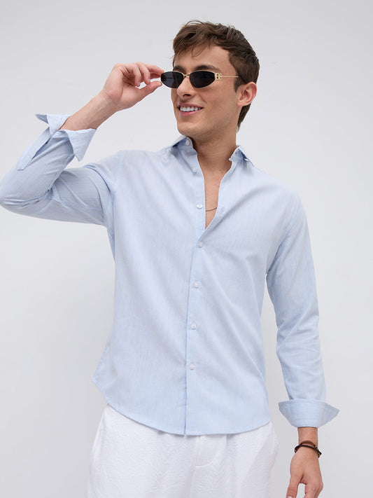 Sky Blue Linear Coastal Weave Shirt