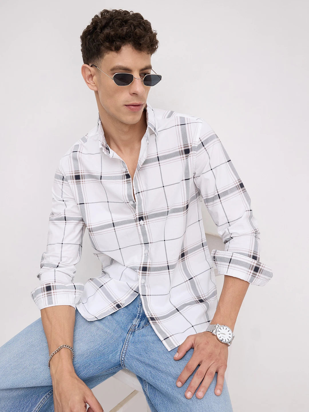 Morning Brew Neutral Peach Finish Checks Shirt