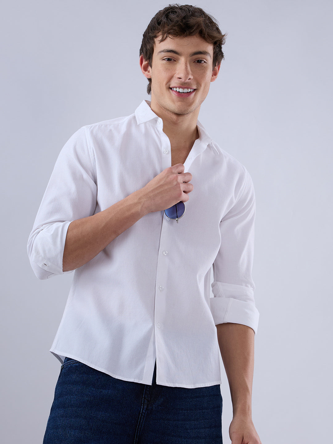 Snow White Minimal Textured Shirt