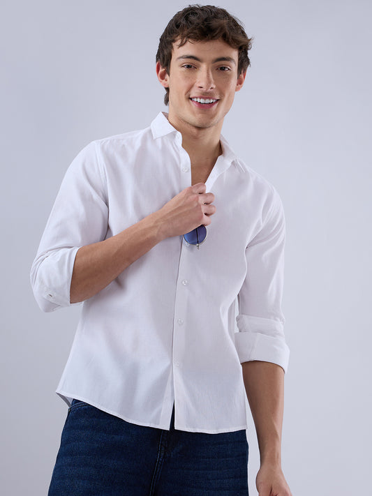 Snow White Minimal Textured Shirt