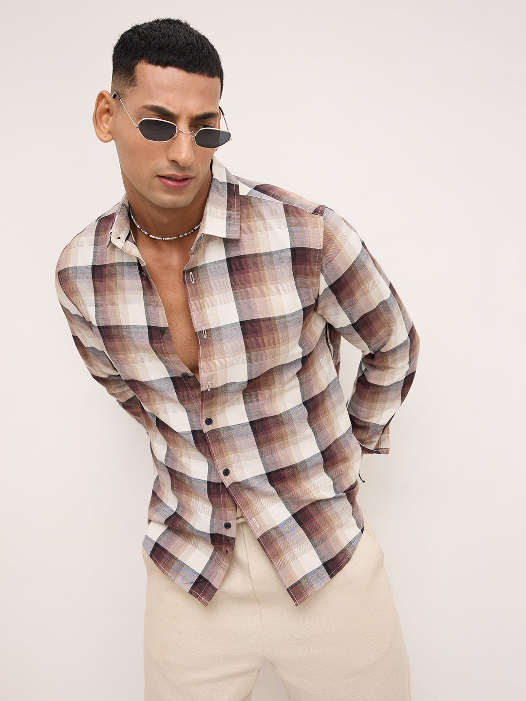Neutral Multi Tone Textured Checks Shirt