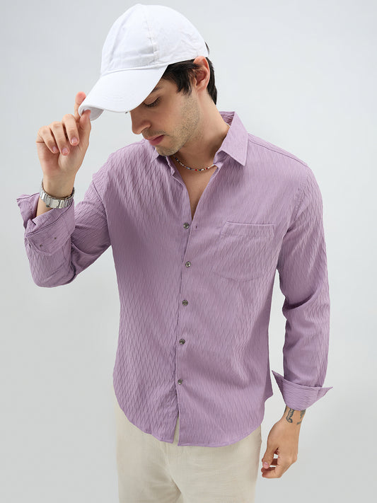 Elegant Purpureus Crinkled Jacquard Shirt
