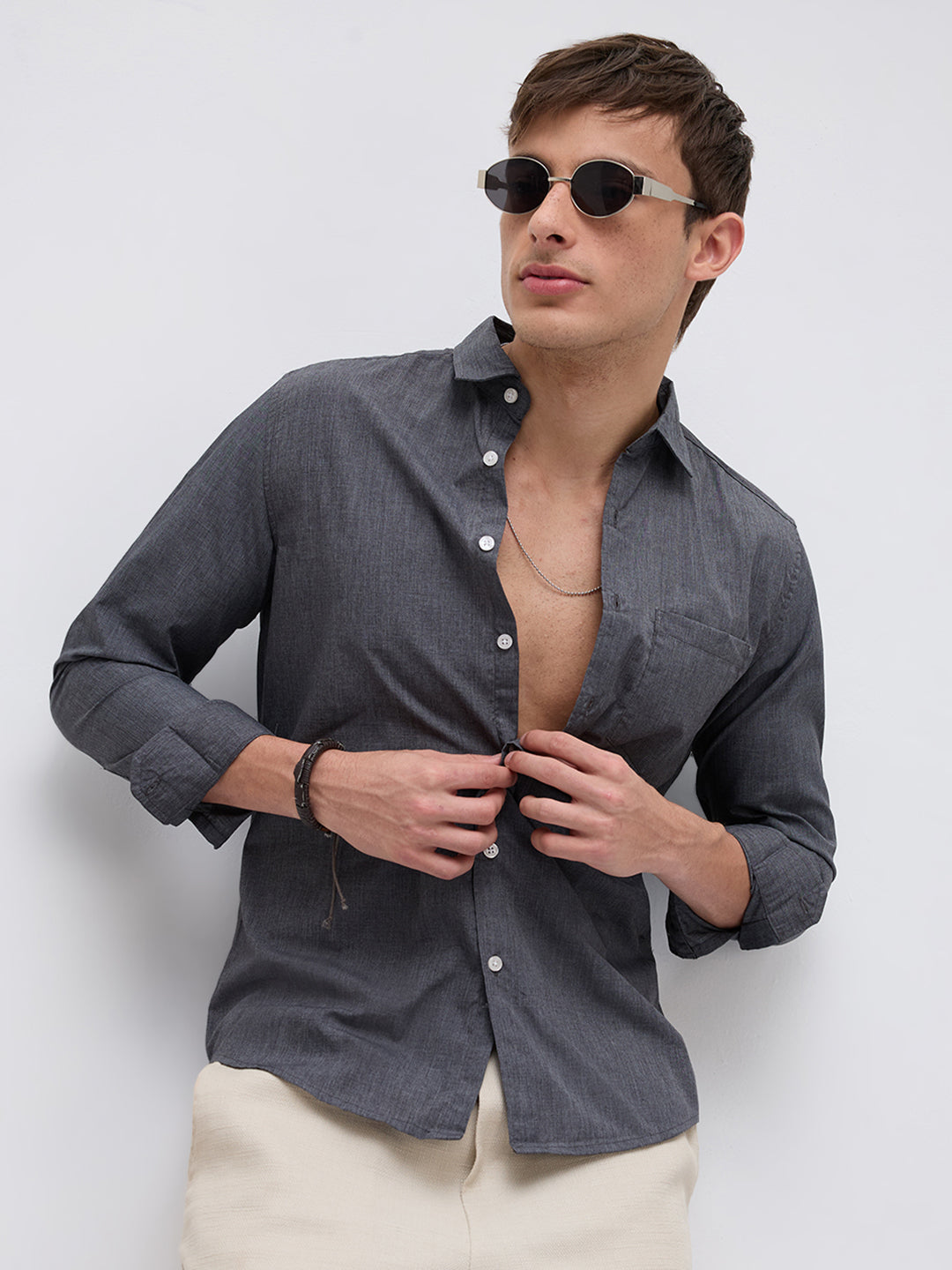 Charcoal Grey Textured Everday Shirt