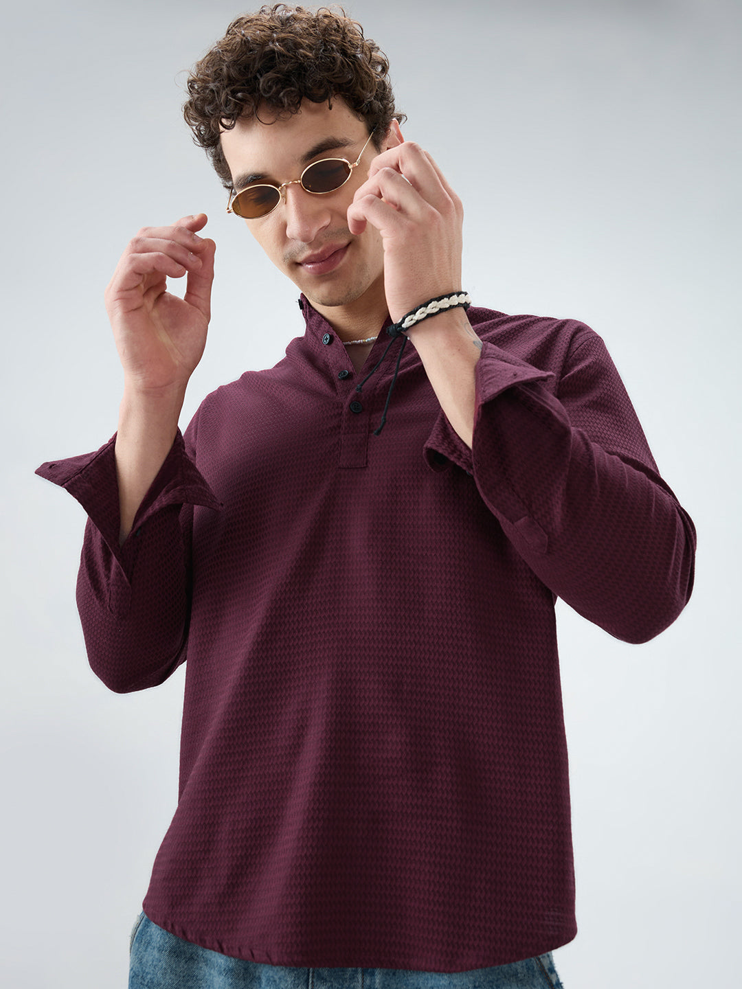 Garnet Red Wavey Textured Kurta