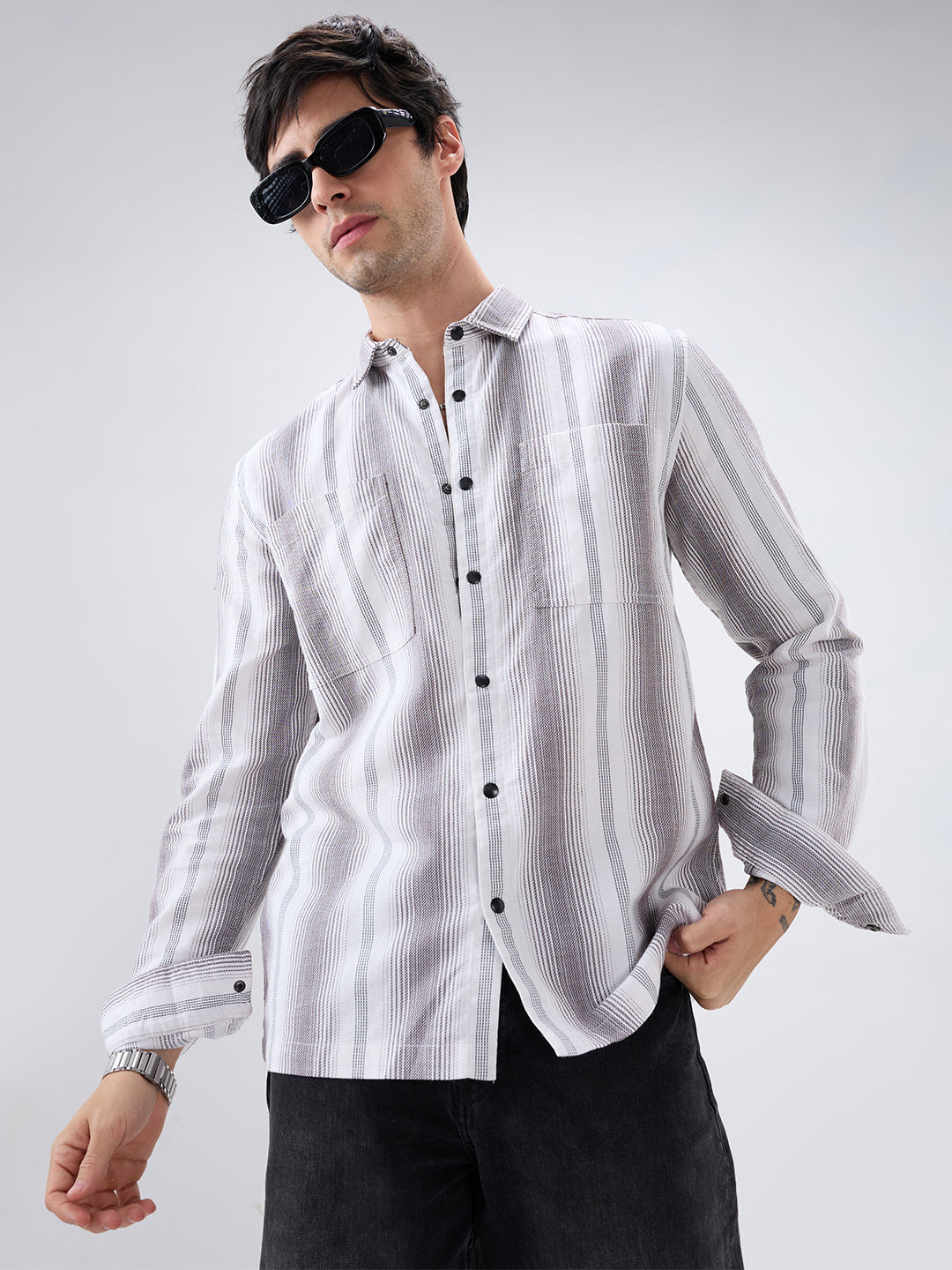 Contrast Echo Stripescape Double Pocket Shirt