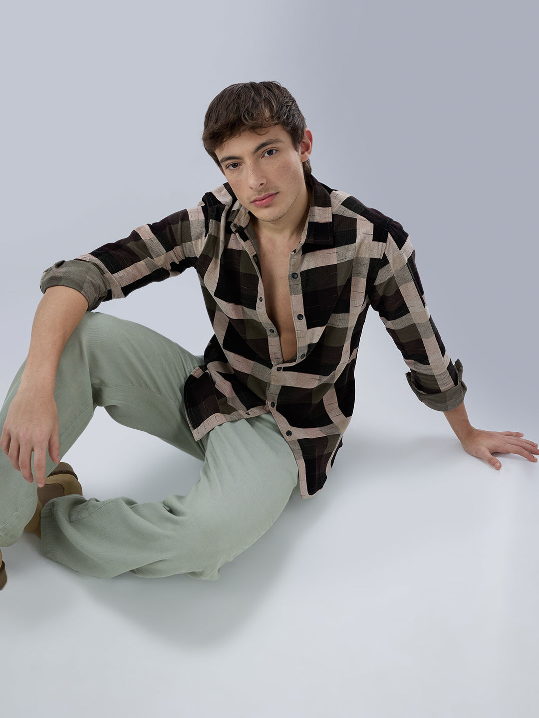 Deep Olive & Brown Crossweave Corduroy Shirt