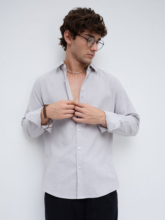 Grey Haze Drift Textured Relaxed Shirt