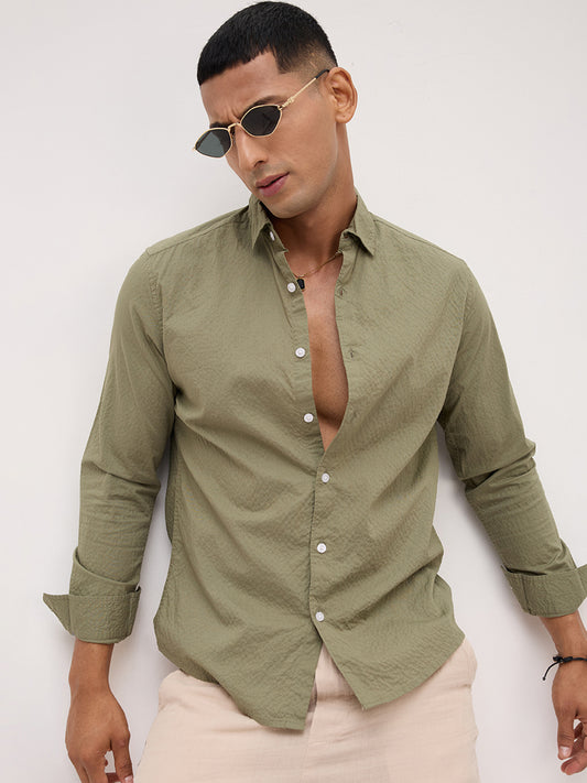 Artichoke Green Minimal Textured Shirt