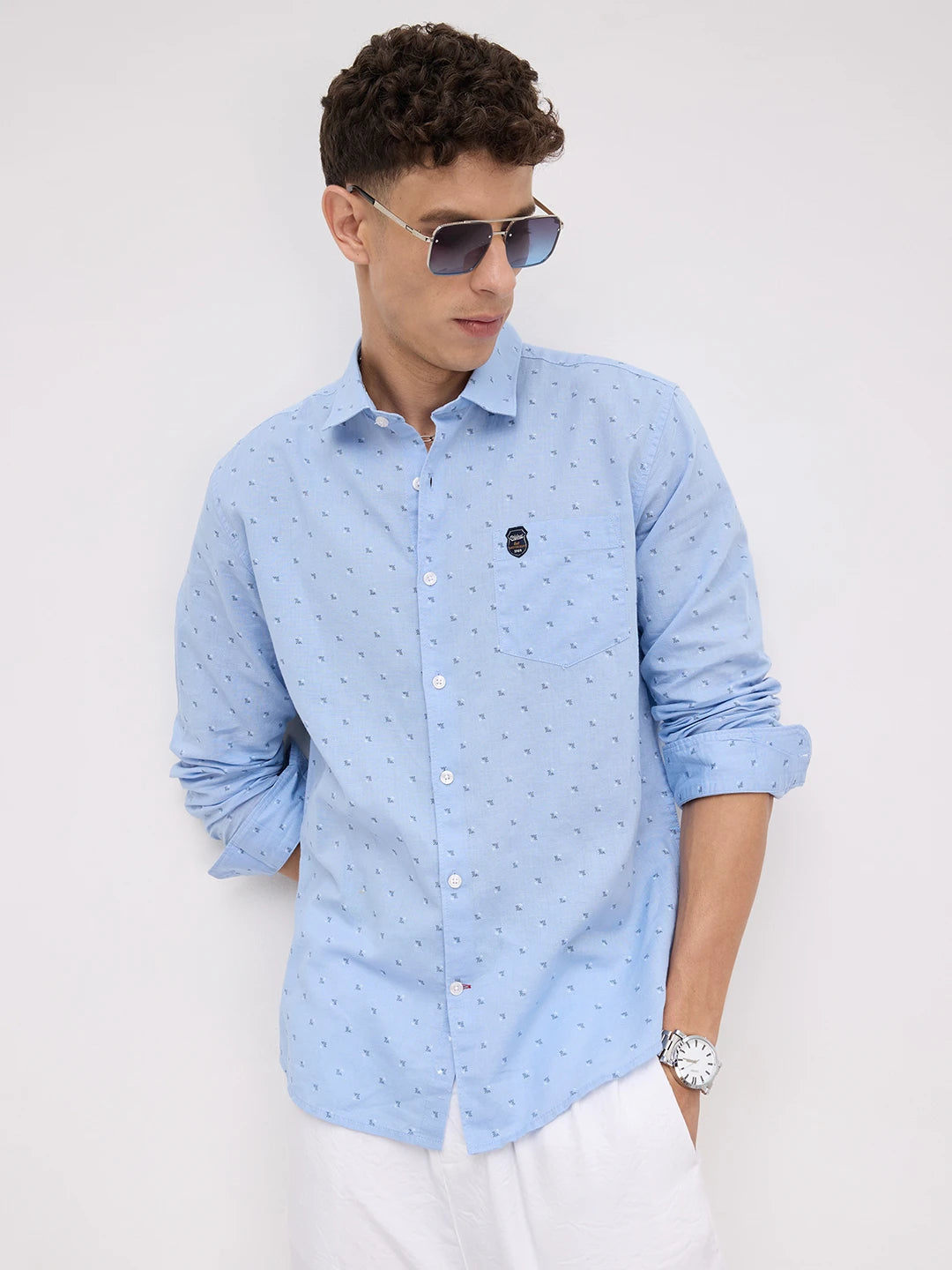 Elegant Blue Printed Everyday Shirt