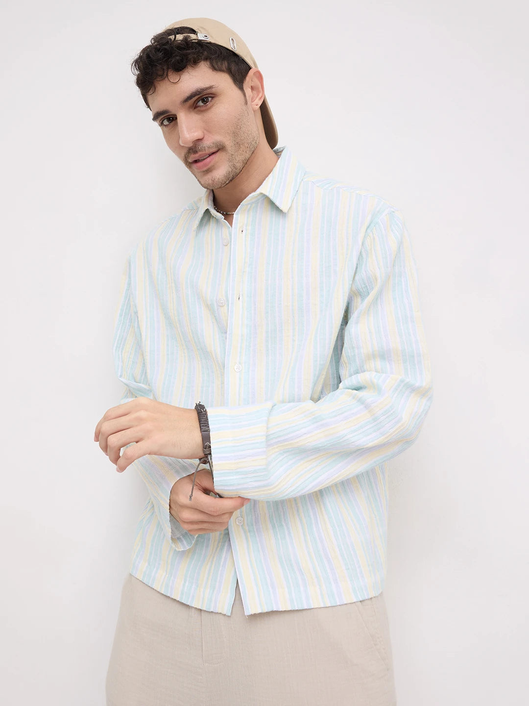 Fresh Pastel Breeze Weekend Escape Cuffless Oversized Shirt