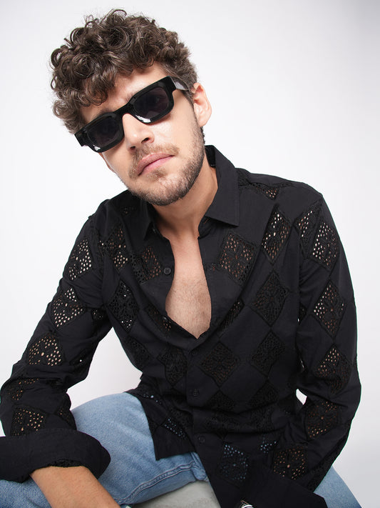 Pitch Black Diamond Schiffli Shirt