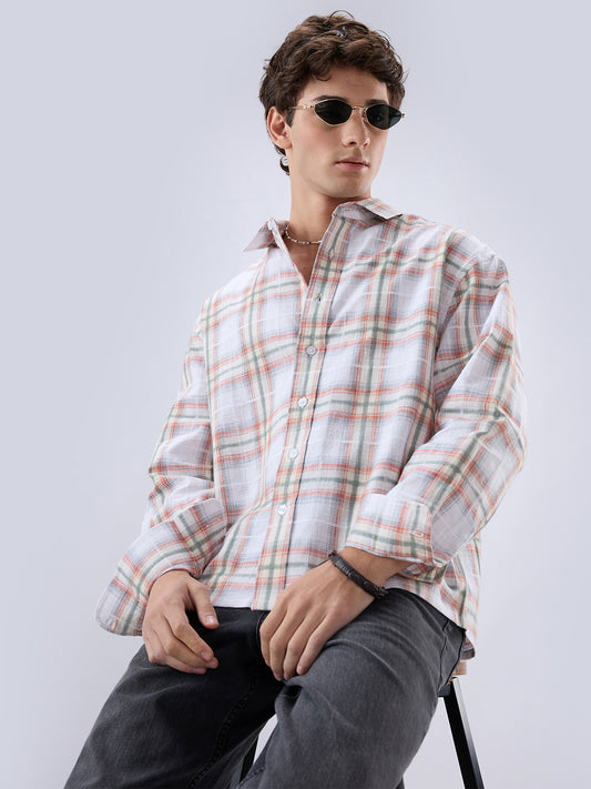 Crimson Thread Plaid Textured Checks Boxy Fit Crop Shirt